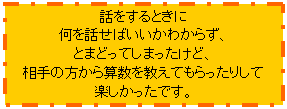 �b������Ƃ��ɉ���b���΂������킩�炸�A�Ƃ܂ǂ��Ă��܂������ǁA����̕�����Z���������Ă�������肵�Ċy���������ł��B